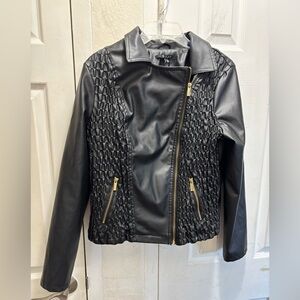 Hype Black Faux Leather Jacket with Gold Accents